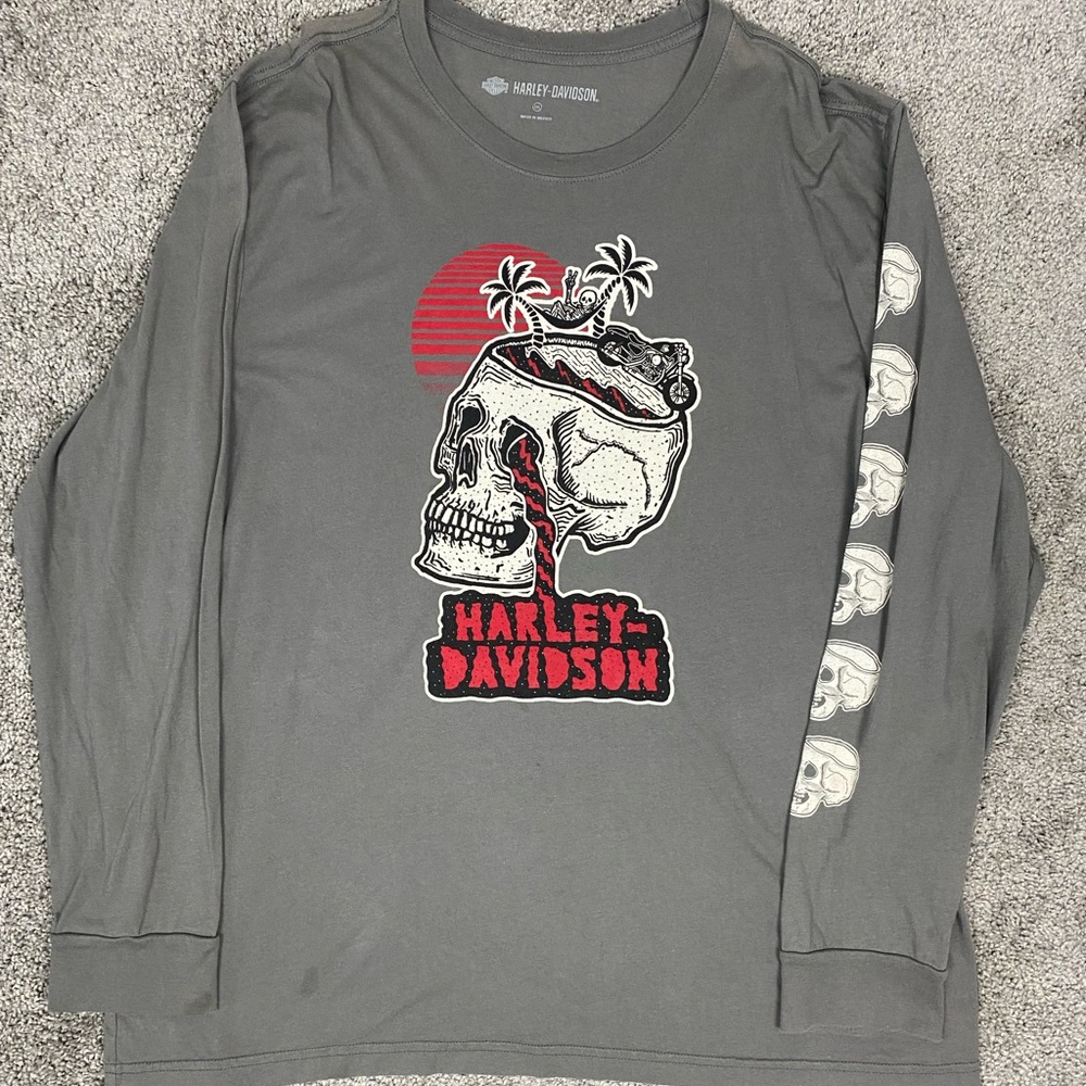 Gray‎ harley davidson long sleeve tshirt